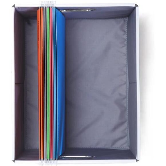 Collapsible File Storage Organizer Box with Lid - Decorative Hanging Filing - Picture 4 of 6